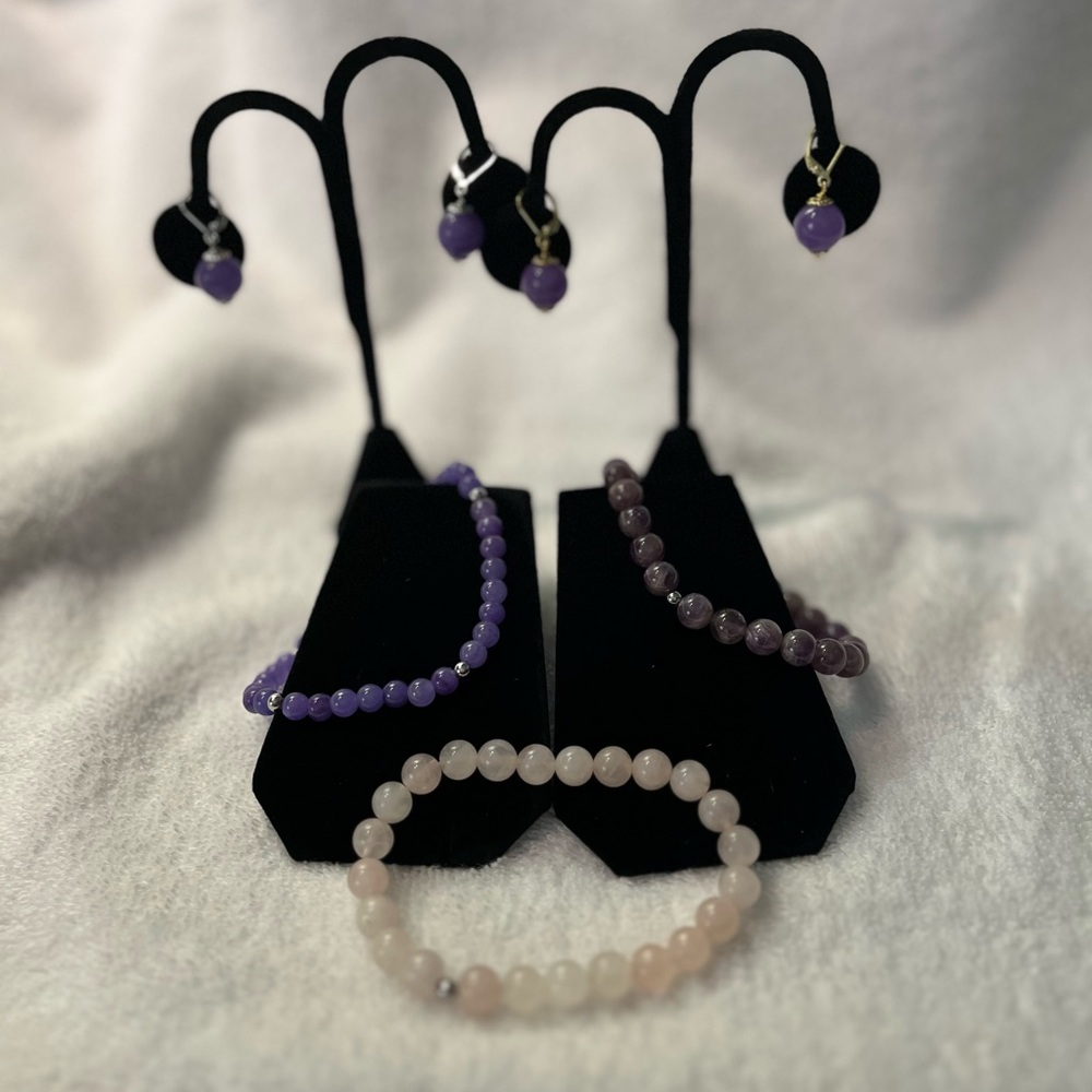 Purple and White Beaded Jewelry Set